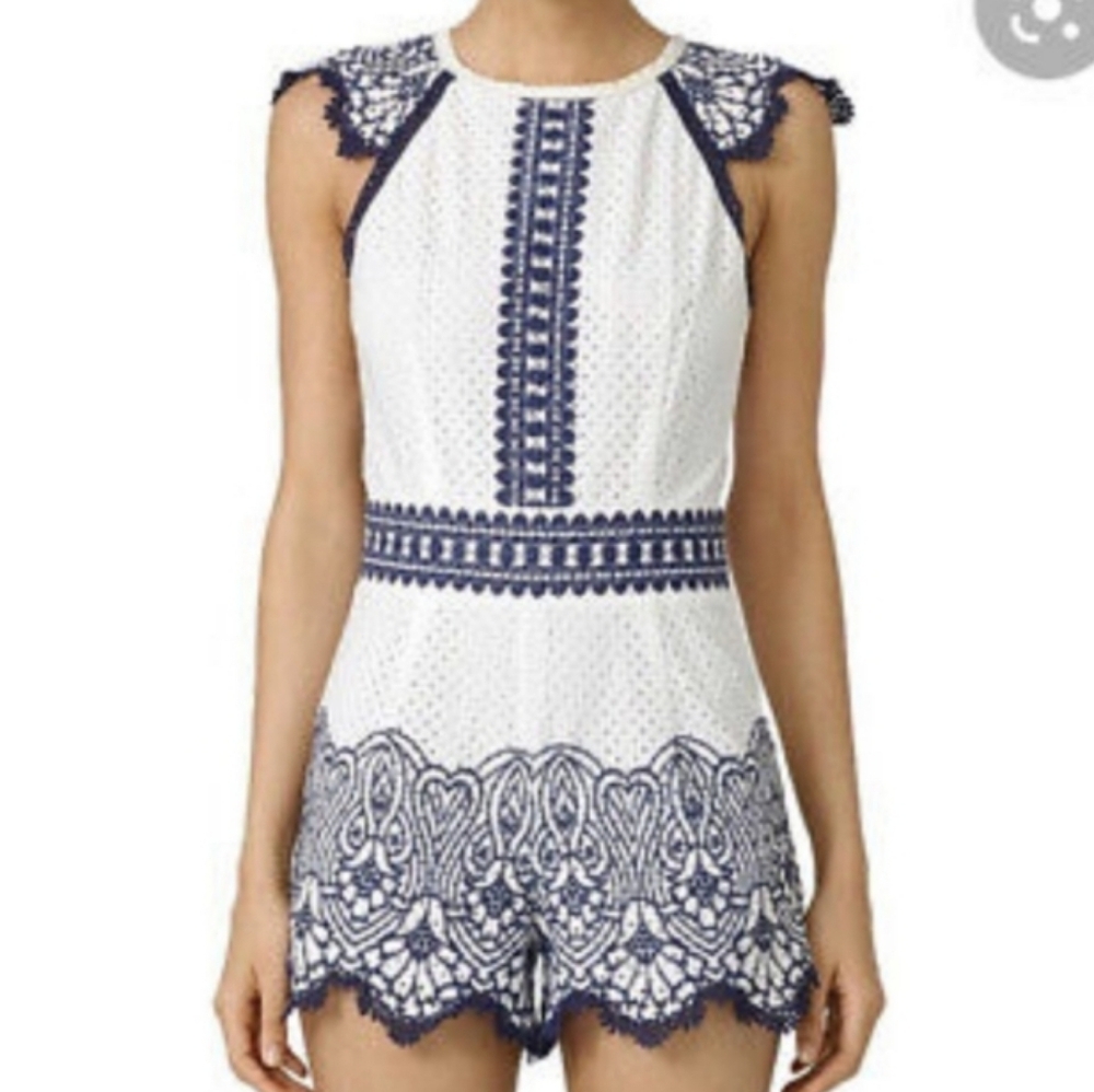 Saylor Grecia blue white eyelet romper